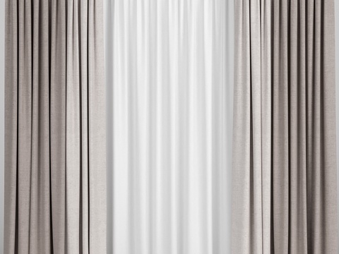  浅棕色窗帘配薄纱3d模型 