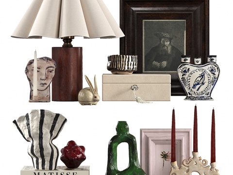  新中式中古风饰品摆件组合3d模型 