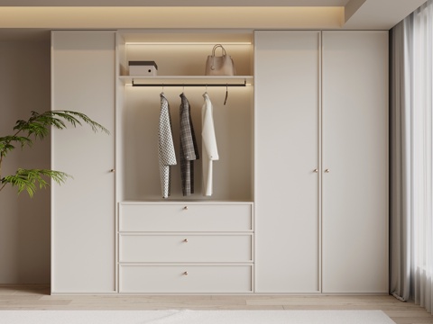  法式奶油风衣柜3d模型 