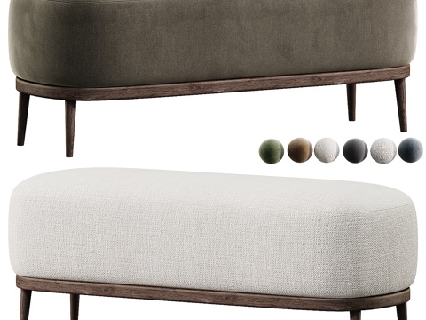  新中式布艺长凳 床尾凳3d模型 