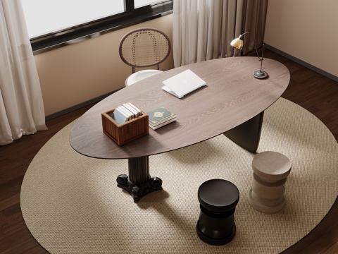 法式复古风书桌椅 办公桌椅su模型