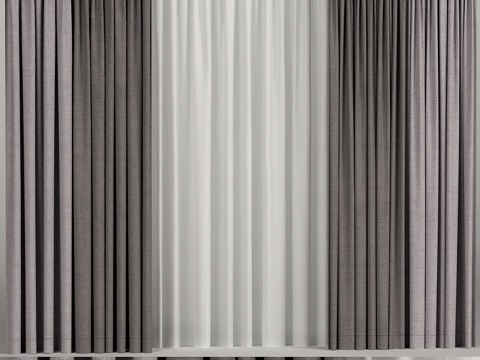  宽幅棕色纱帘3d模型 
