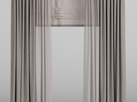  棕色纱帘搭配罗马帘3d模型 