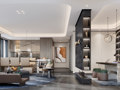  现代客餐厅3d模型 