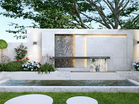 现代简约景墙 水景墙 互动墙su模型