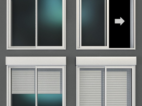  带卷帘的滑动彩绘玻璃窗3d模型 