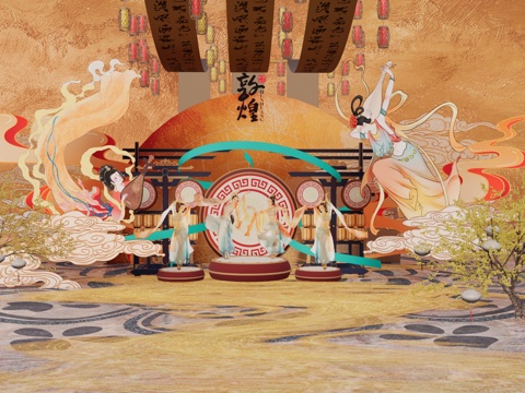 长廊 中式 博物馆 展厅 大唐 壁画 艺术 古风 工装 模型su模型