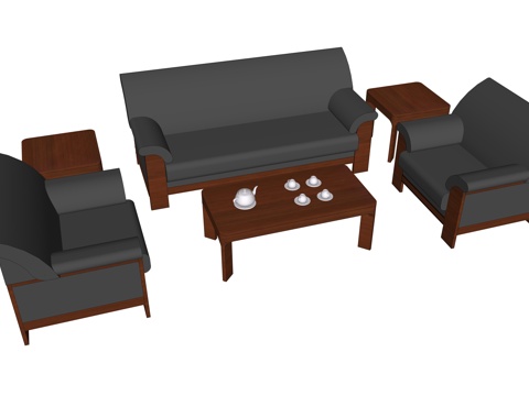 沙发 办公沙发 办公家具 茶几su模型