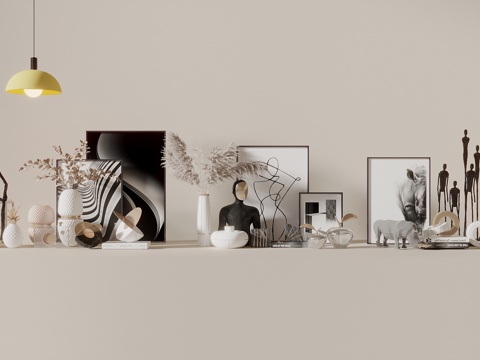  现代饰品摆件 饰品摆件组合 花瓶花艺 挂画 吊灯3d模型 