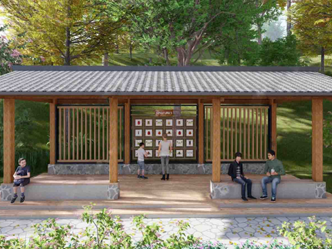 中式廊架 科普长廊 文化长廊su模型