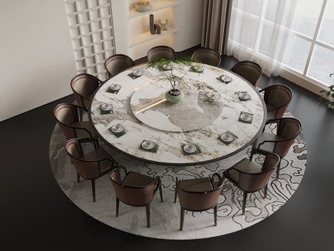 新中式餐桌椅su模型