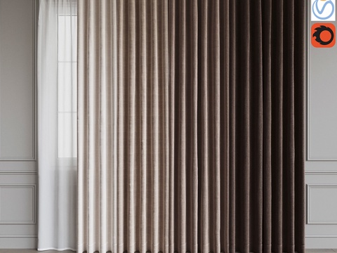  环式窗帘套装18.米色系3d模型 