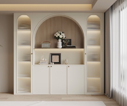 法式奶油风酒柜 餐边柜su模型