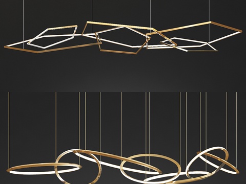  装饰五边形与神谕环吊灯3d模型 