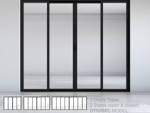  动态滑动门套装023d模型 