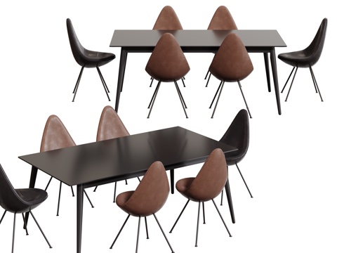 现代桌椅组合 餐桌组合 办公桌椅 长桌 休闲桌椅su模型