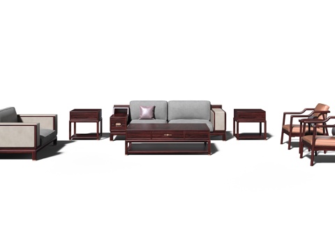  新中式宋式美学红木沙发3d模型 