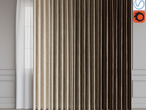  15号环式窗帘套装 浅褐色系3d模型 