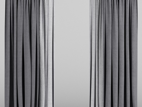  双色灰色窗帘3d模型 