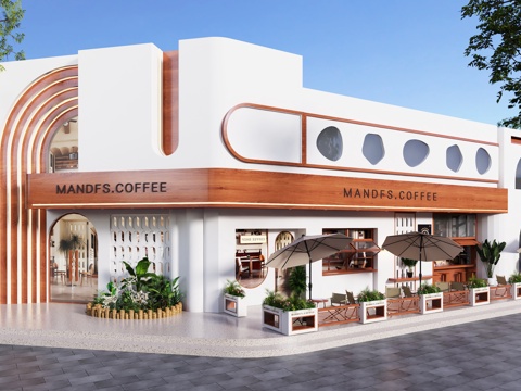  中古风咖啡店 侘寂咖啡厅 现代咖啡馆 店铺门头门面 甜品店门3d模型 