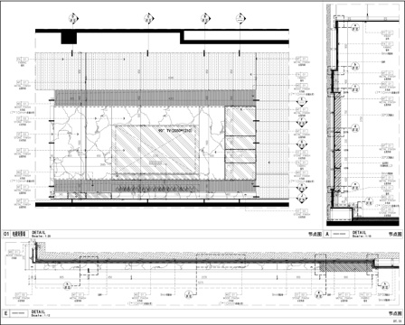 背景墙节点 电视背景墙 石材背景墙 格栅背景墙cad施工图