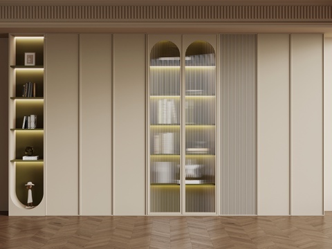  法式奶油风书柜su模型 