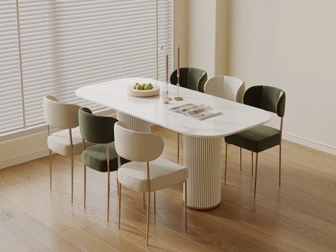 法式奶油风餐桌椅su模型