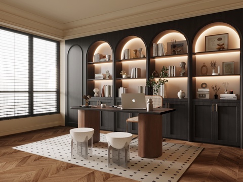  法式中古风书房3d模型 