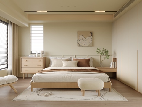  现代卧室 双人床 床头柜3d模型 