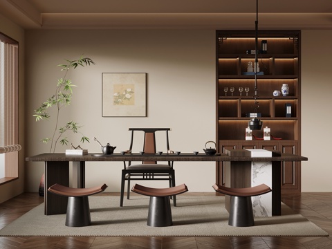  新中式茶室su模型 