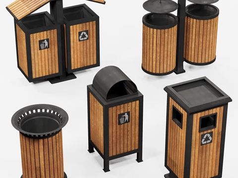  户外木质垃圾桶3d模型 