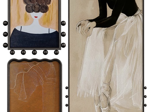  新中式中古风装饰挂画3d模型 