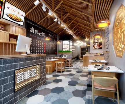  现代火锅店3d模型 