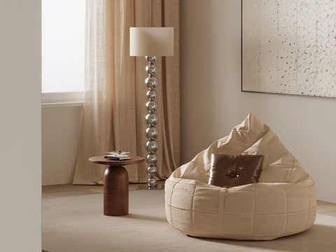 中古风休闲沙发 懒人沙发 边几 落地灯su模型