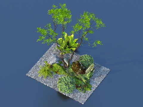  植物 石头灌木草地3d模型 