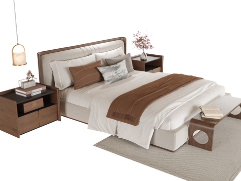  现代双人床 床头柜3d模型 