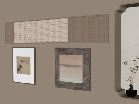  新中式墙面装饰组合3D模型su模型 