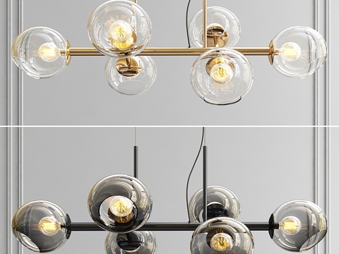  错落玻璃吊灯 - 6灯款3d模型 