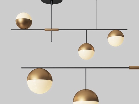  中世纪现代三灯线性吸顶灯3d模型 