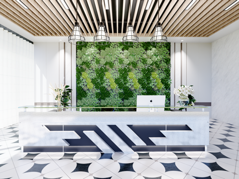  0040现代简约办公室前台接待台su模型 