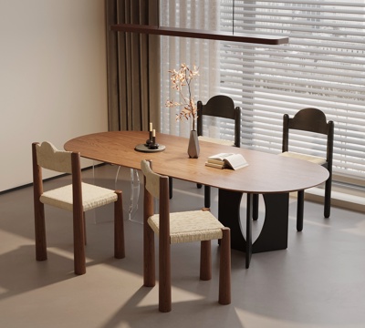 侘寂中古餐桌椅su模型