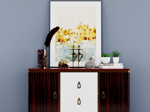  现代玄关 玄关柜 现代摆件 挂画 玄关 现代边柜3d模型 