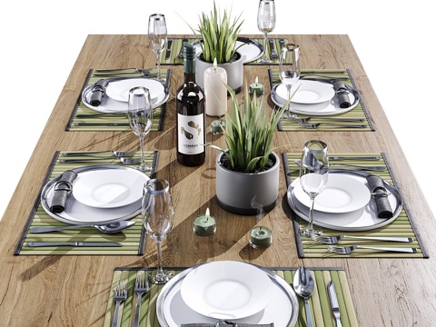  餐桌布置3d模型 