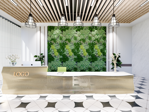 0043现代简约办公室前台接待台su模型