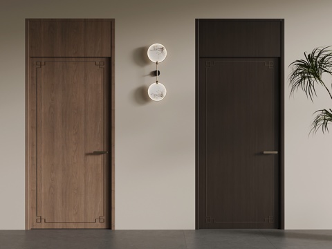 新中式单开门 室内门su模型