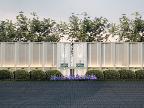 现代对景景墙 大区景墙 入口景墙su模型