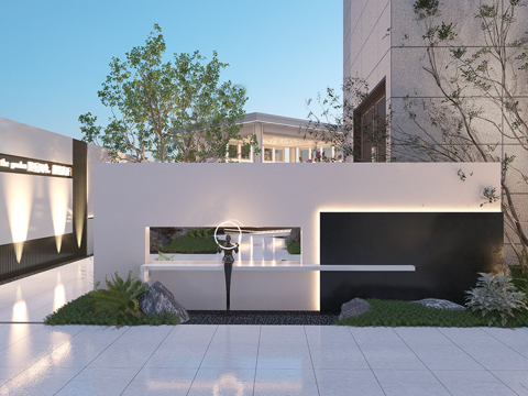 小区景墙  现代庭院  庭院小品su模型