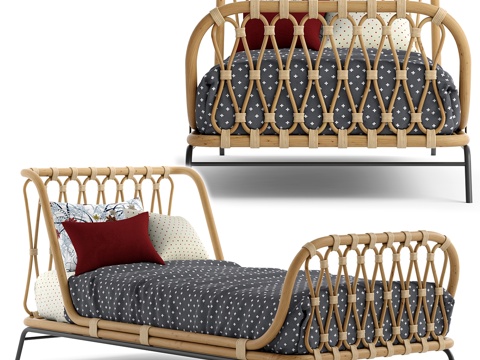  Great &amp; Barrel_藤编儿童床3d模型 