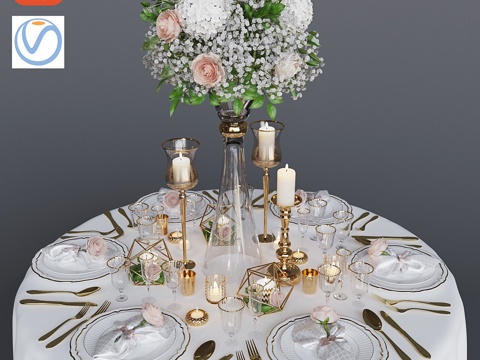  婚礼餐桌布置13d模型 