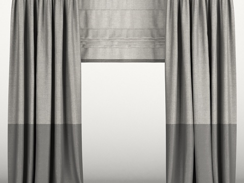  双色灰色窗帘配罗马帘3d模型 